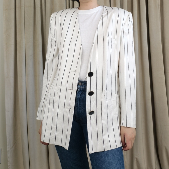 Vintage Kasper White and Black Striped Blazer - Picture 1 of 8